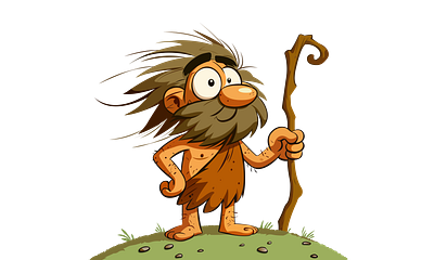 Brave Caveman character design 2d adobe illustrator art for kids