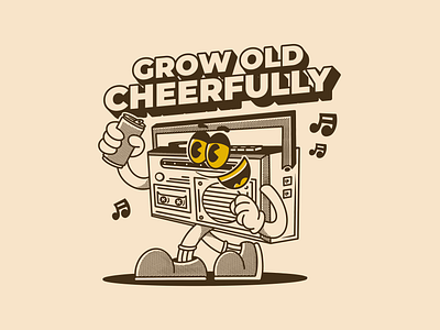 Grow old cheerfully, Cassette tape player character retro character