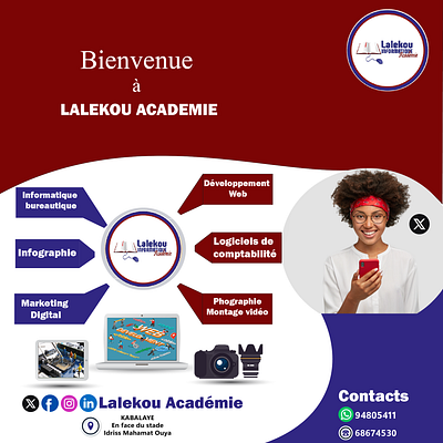 Welcome to Lalekou Académie affiche développement web flyer infographie informatique lalekou lalekouacademie lalekouinformatique marketing digital montage