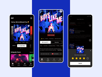🎧 Eight - The Podcast App app app design audio audio app boys like me concept design eight episode page graphic design homepage illustration listen player podcast rating spotify ui ui ux