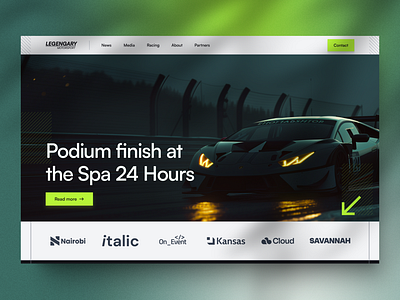 Hero section exploration for a racing team landing page car components cta digitaldesign landing page minimal race ui uiux userexperience userinterface webdesign website