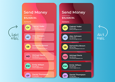 UI Design Mobile Payment App - Send Money - Light and Dark Mode app dark mode light mode mobile app mobile design ui design