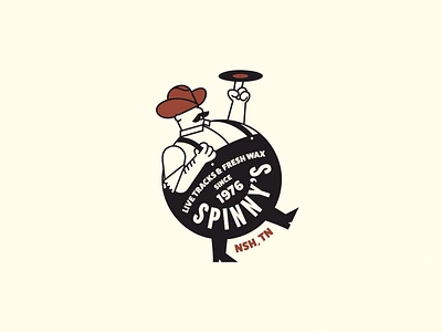 Spinny's Badge badge badgedesign branding concert venue cowboy cowboy hat flat illustration logo music music venue mustache nashville record record store records vintage vinyl