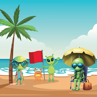 Alien's Summer Vacation on Earth 🏖️ alienvacation animation beachadventure creative digitalart dribbble dribbbleshots firsttimeonearth illustration illustrator inspiration motion graphics scifiart summerfun summervibes trending ui