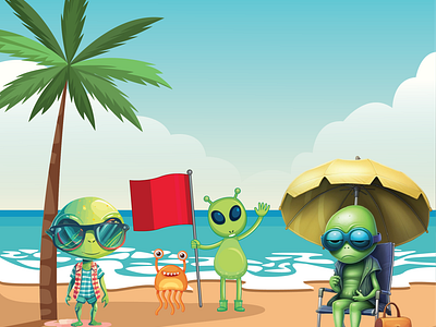 Alien's Summer Vacation on Earth 🏖️ alienvacation animation beachadventure creative digitalart dribbble dribbbleshots firsttimeonearth illustration illustrator inspiration motion graphics scifiart summerfun summervibes trending ui