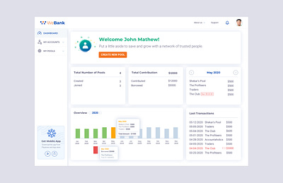 Dashboard Design bank banking crowd funding dashboard finanace funding light theme managaement responsive web stats