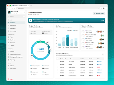 Talentrack - HR Management Dashboard admin dashboard attendance company dashboard employee hiring hr hr management human resources management monitoring product design project project monitoring talent tracking web web design web page website