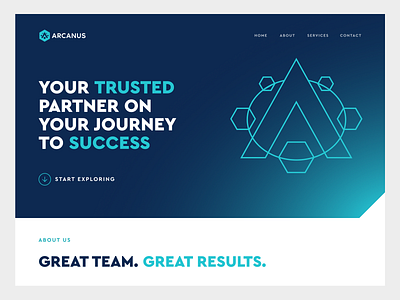 Arcanus Tech hero section home page one pager uiux web design