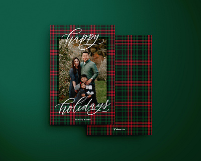 Holiday Card / Plaid graphic design green holiday card design plaid red