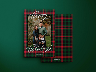 Holiday Card / Plaid graphic design green holiday card design plaid red