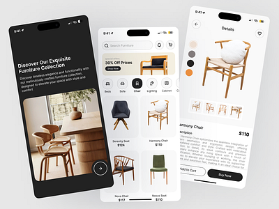 FurniEase - Furniture Store Mobile App app card chair clean design ecommerce furniture home homedecor interior interior design marketplace mobile modern sofa store ui uiux ux