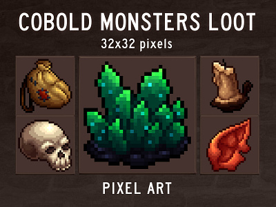 Cobold Loot 32×32 Pixel Icons 2d 32x32 art asset assets fantasy game game assets gamedev icon icons illustration indie indie game loot mmorpg pixel pixelart pixelated rpg