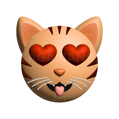 Funny 3D orange cat in love, with red heart eyes emotion graphic design tongue