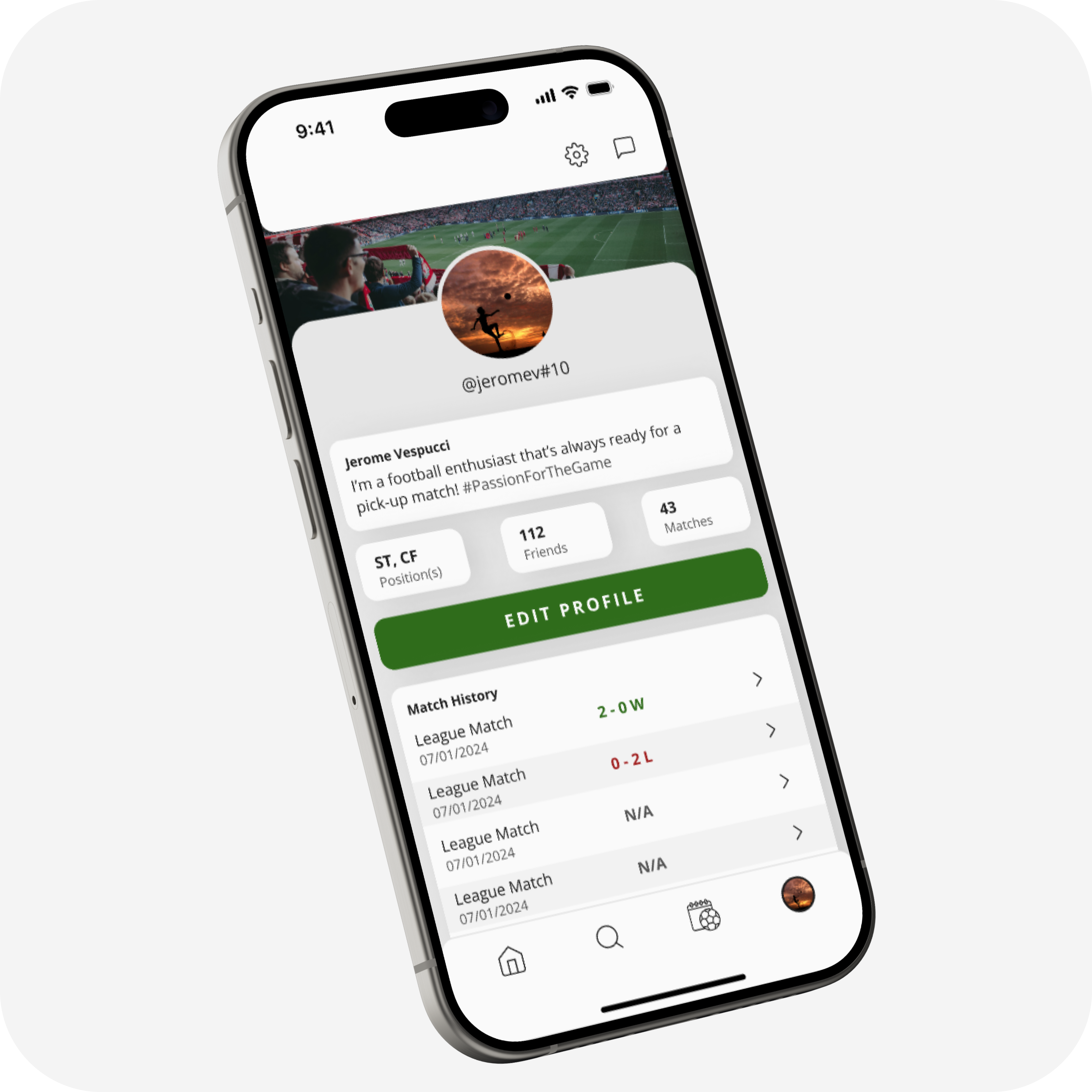 User Profile dailyui design practice profile soccer ui user