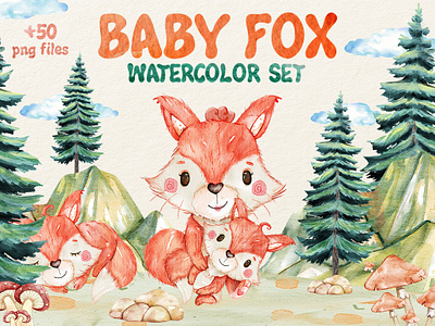 Watercolor Fox Clipart Set I Woodland download