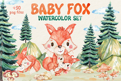 Watercolor Fox Clipart Set I Woodland download