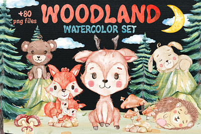 Watercolor Woodland Animals Set printable