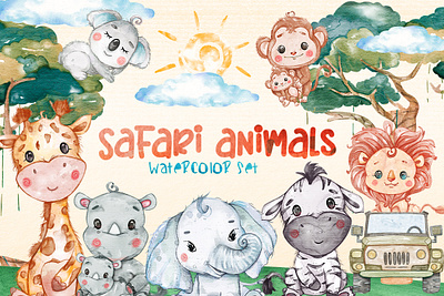 Watercolor Safari Animals Set printable