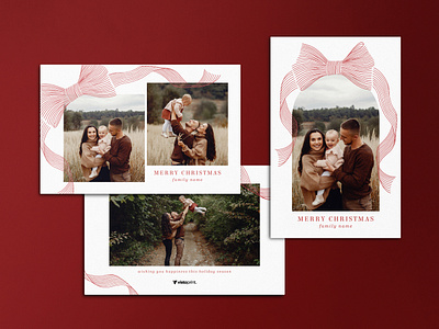 Holiday Card / Classic Red Bow bow graphic design holiday card design red stripe