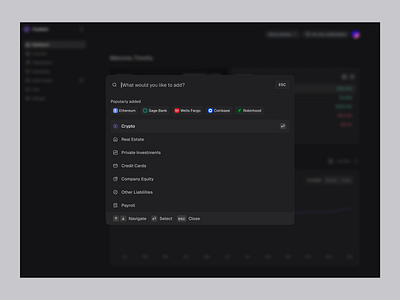 PolyMath - Add account modal command bar command menu design finance modal product design ui ui design