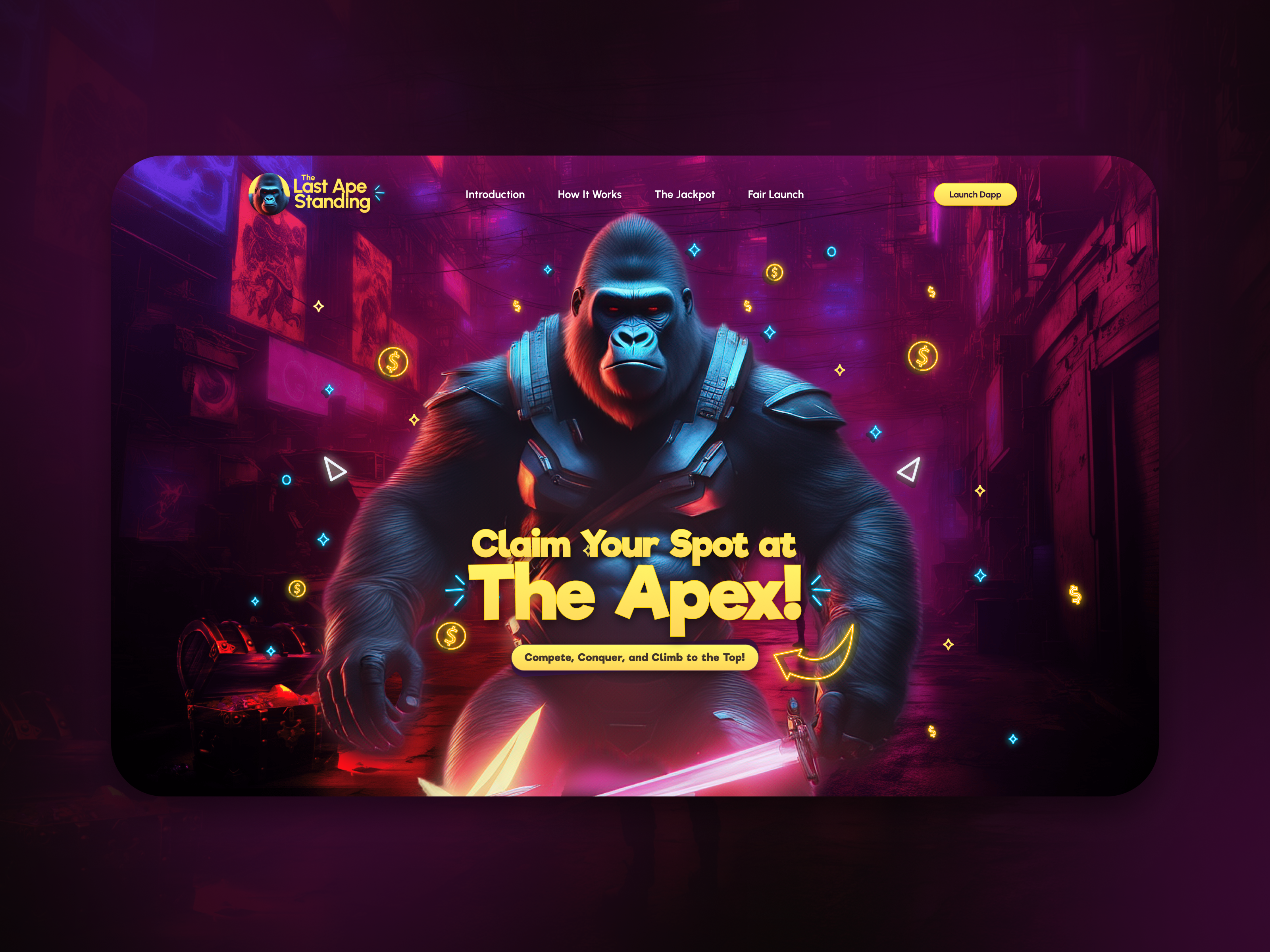 Last Ape Standing - DeFi dApp ai blockchain branding cryptocurrency defi figma illustration landing page product design ui design ux design