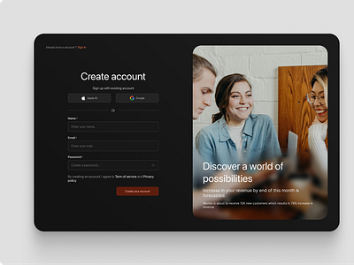 Simple account creation account app design application create account darkmode form interface new account product design