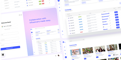 Collaborating with influencers made easy analytics campaign desing community design dashboard design design figma login flow table ui ux webapp