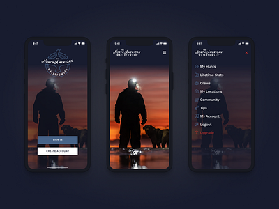 North American Waterfowler app brian white design menu mobile product ui user interface ux