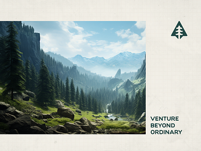Venture Beyond Ordinary adventure beyond ordinary compass composition evergreen forest graphic deisgn grid paper layout design mountain river mountains outdoors rugged tree tree logo valley venture wild
