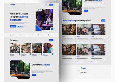 Podcast Studio Website Landing Page Design artist conversation design entertainment landing page music platform podcast radio songs speaker spotify streaming talks ui uiux ux voice chat webdesign website