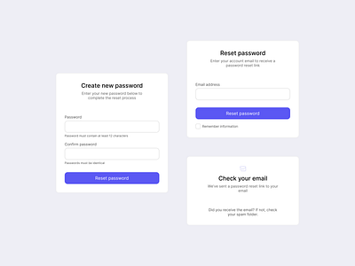 Forgot password modals check your email component create new password design exploration email address figma forgot password modals light mode modal new password passwords must be identical product design remember information reset link reset password ui ux web web design