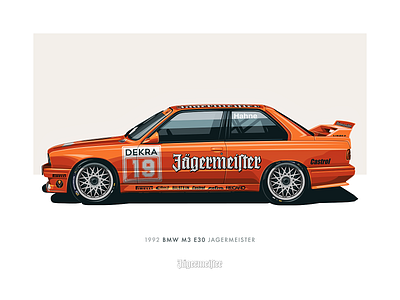 BMW M3 E30 Jagermeister bmw bucket cars clean design e30 illustration portrait racing slick vector