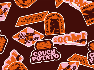 Greyhound Friends for Life: Stickers branding couch potato design dog graphic design greyhound hound illustration illustrator racer rescue sticker t shirt vector