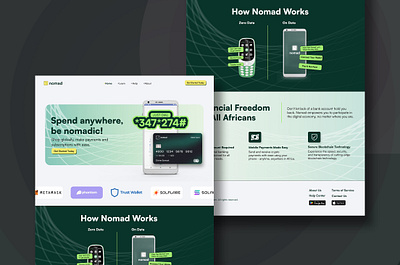 Nomad Landing Page crypto debit card design desktop view figma landing page mobile view nomad phone ui uiux web3 website