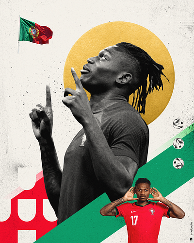 Collage - Rafael Leão ball black and white collage copa america distressed euro euro 2024 flag futebol gold green grungy illustration portugal red soccer texture