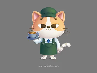 The Cat Barista barista cafe cartoon cat character children coffee cute design gato illustration kids mascot mexico miko procreate