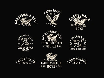 CaddyShack Boyz: Apparel Full Preview apparel badge design bird black and white branding eagle geometric golf golf logo illustration layout lockup logo mech merchandise minimal monoline typography vintage vintage logo