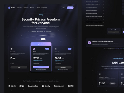 Pivien - Pricing Page brand identity branding dark mode design interface landing landing page minimalist modern price pricing pricing page pricing plan pricing table ui ux vpn vpn website web design website