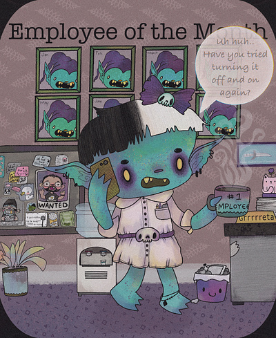 Working hard for… creature cute funny job monster ogre quirky spooky whimsical working