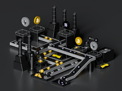 3D Crypto Factory 3d 3d art 3d shape bitcoin branding cinema3d coin conveyor crypto cryptocurrency design eth factory graphic design illustration isometric logo mining set ui