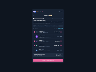 Chain Abstraction: Choose Assets (Dark Mode) blockchain crypto defi design figma product ui