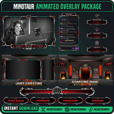 Minotour Art Stream Overlay Package | Horror Twitch Overlay twitch banner