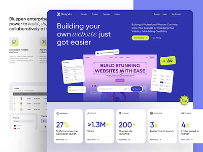 Bluepen : Web Hosting - Landing Page Website agency animation clean creative agency design agency designer graphic design home page hosting landing page modern motion graphics professional ui ux web web builder web design web hosting website