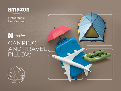 Nappler Camping a content amazon amazon listing art direction branding camping camping pillow graphic design icons infographics logo outdoor packaging pillow product social media sustainable travel travel pillow