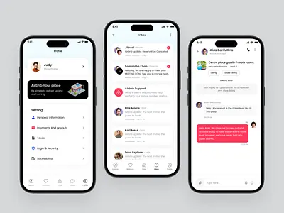 Hotel Booking App Desing, Profile, Chat and individual chat page booking branding chat chat page dailyui design hotel individual chat page message profile page room travel ui ux