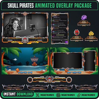 Pirates Skull Stream Overlay Package - Overlay for twitch kick overlay