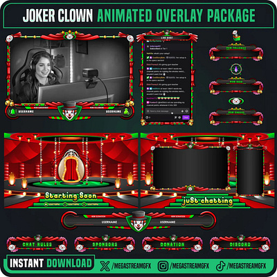 Clown Joker Stream Overlay Package horror twitch overlay