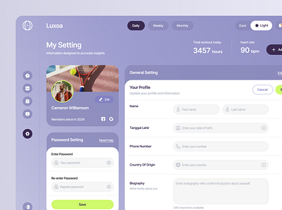 Dashboard Setting - Luxoa account account setting branding dashboard dashboard setting design fitness form gym minimalist preferences product design profile setting settings settings dashboard sport ui ux website