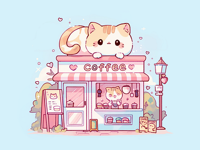 猫咪咖啡店日常营业～ illustration ui 插图 插画 线稿插画 设计