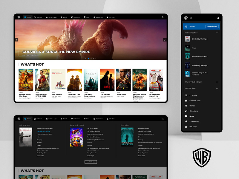 Warner Bros. - Navigation Redesign home page homepage landing page mega menu menu mobile menu navigation typography ui ui design ux ux design uxd warner bros. warner brothers wb